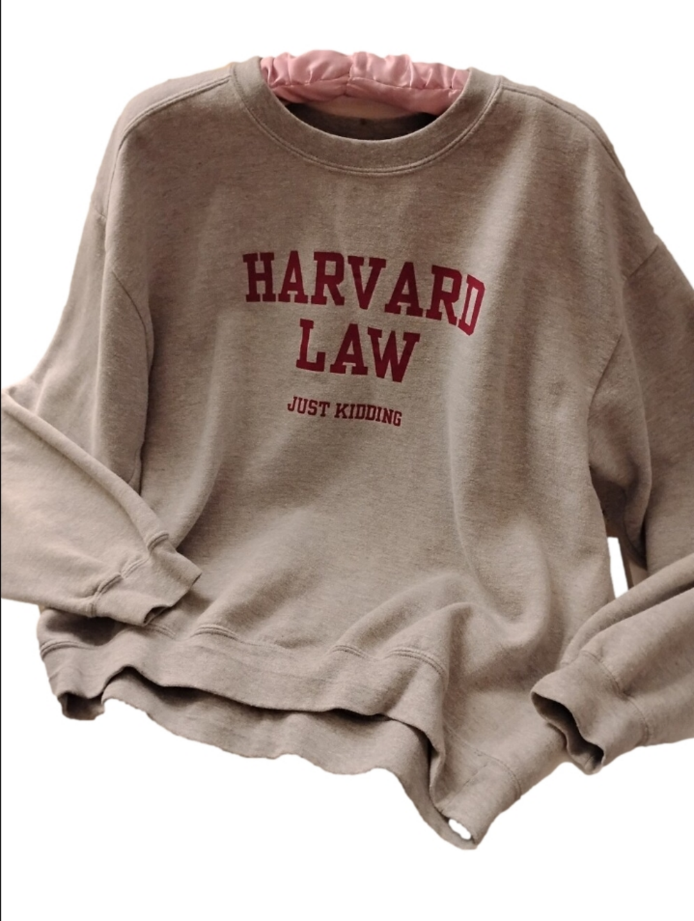 Harvard Law, Just Kidding Sweatshirt. Grey With Red Letters. Men's Large - Picture 3 of 7